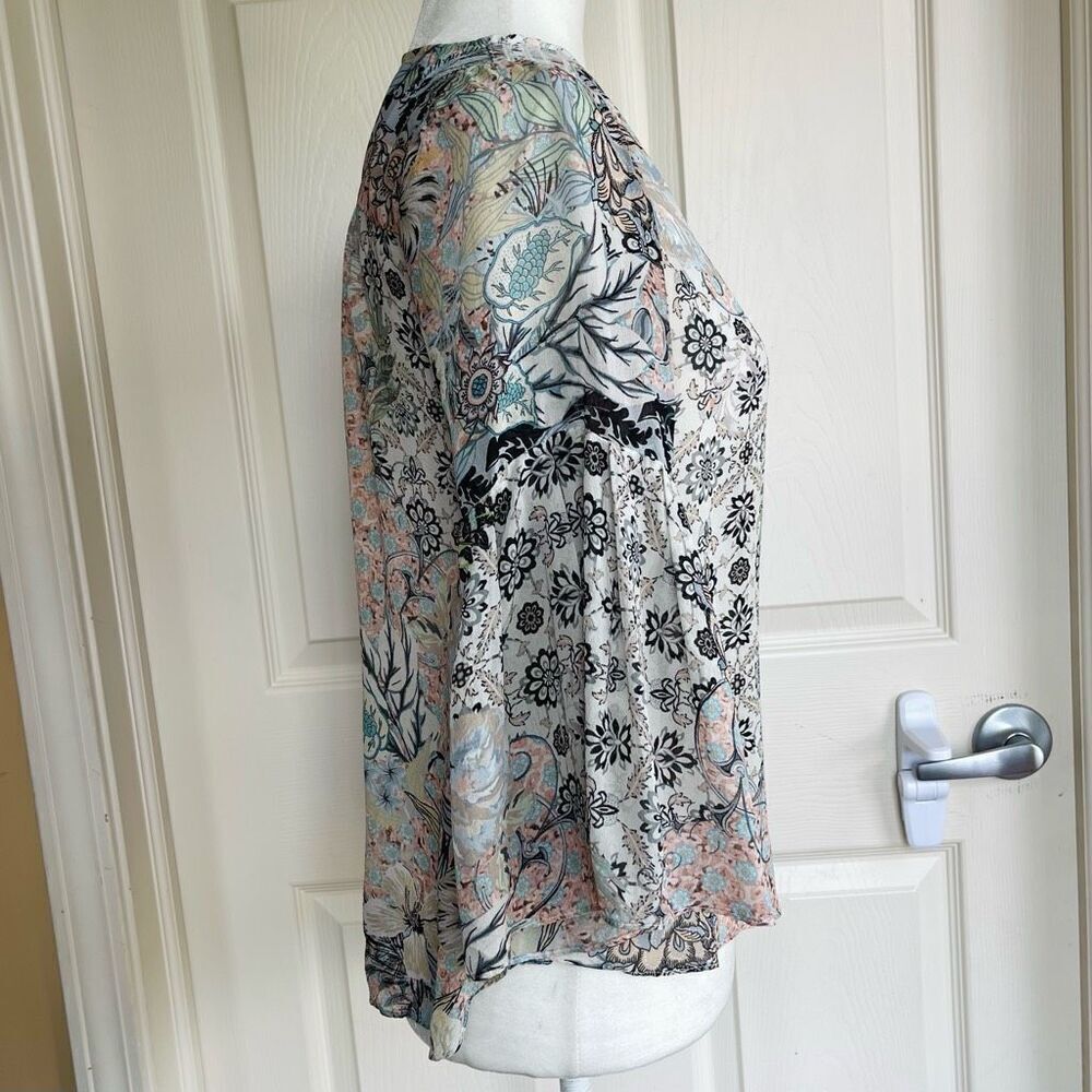 Hale Bob 100% Silk Bell Sleeve Button Blouse - XS - Picture 3 of 11